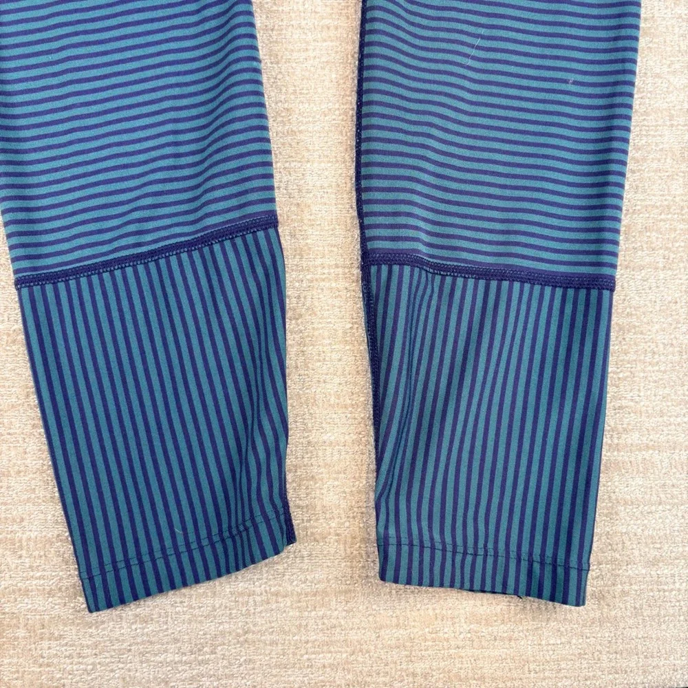 prAna Womens Sapphire Striped Athletic Leggings Medium Blue Teal Yoga Activewear